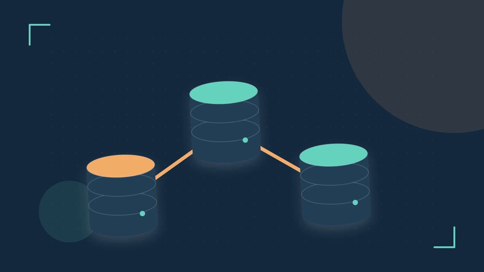 Editorial illustration of structured records, database cylinders and relationships between tables