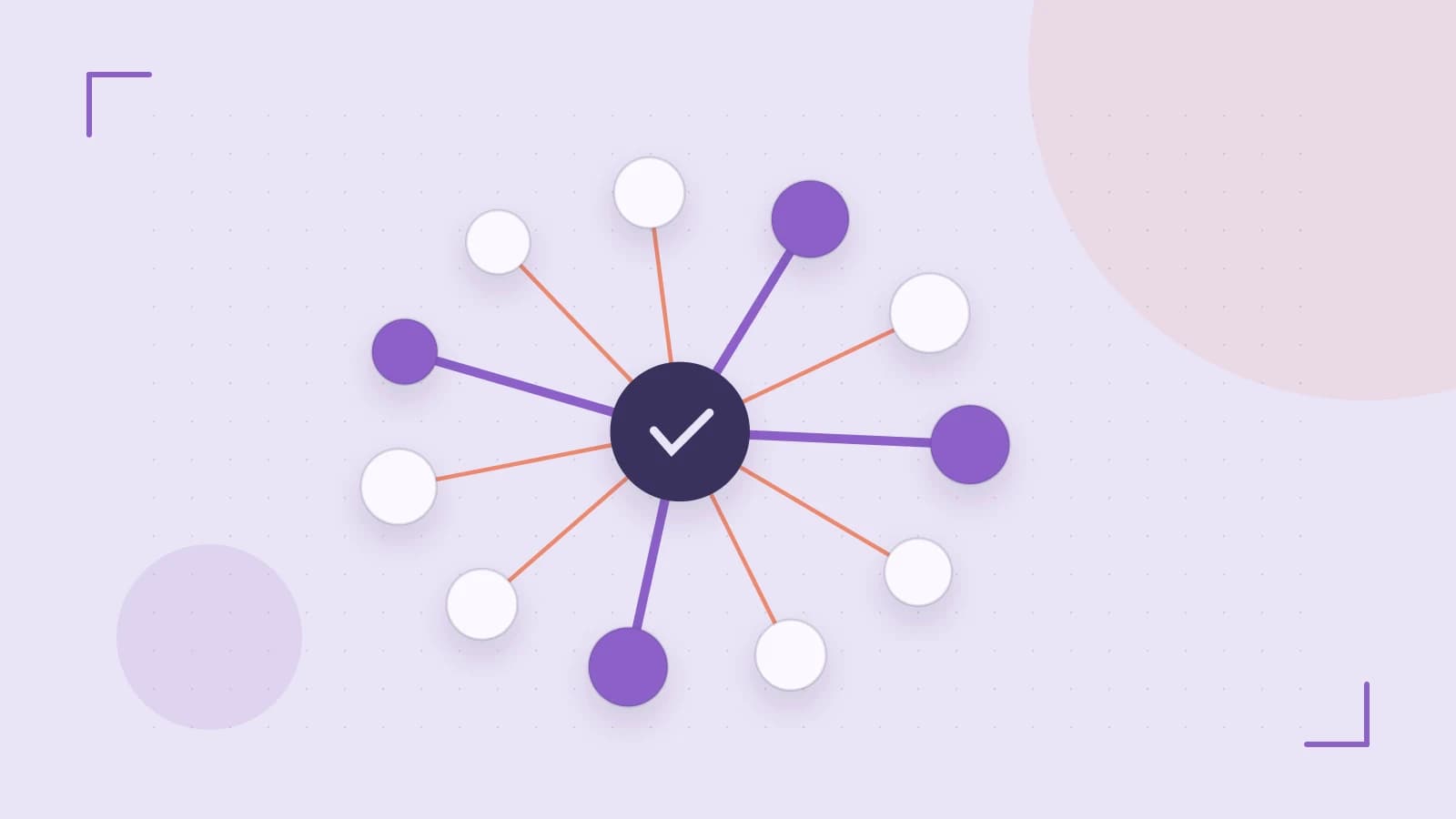 Editorial illustration of an algorithmic node graph with branching paths and a highlighted result
