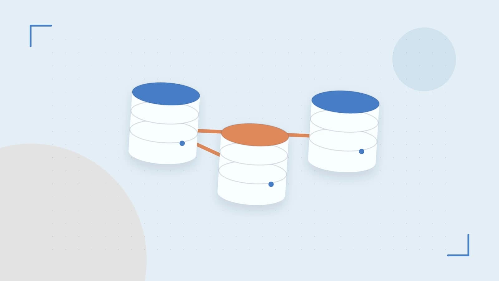 Editorial illustration of structured records, database cylinders and relationships between tables
