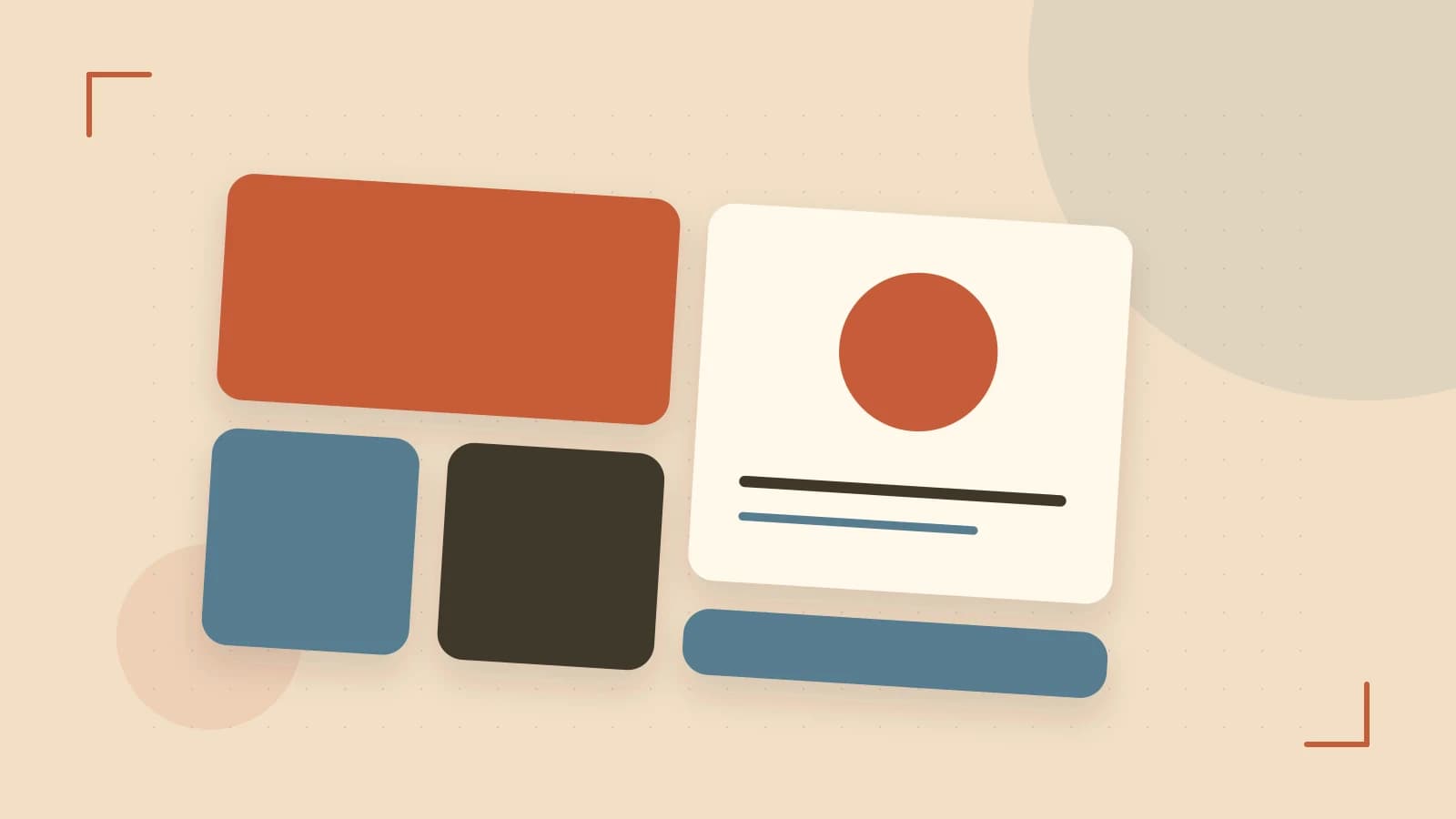 Editorial illustration of responsive browser layouts, overlapping design components and a color system