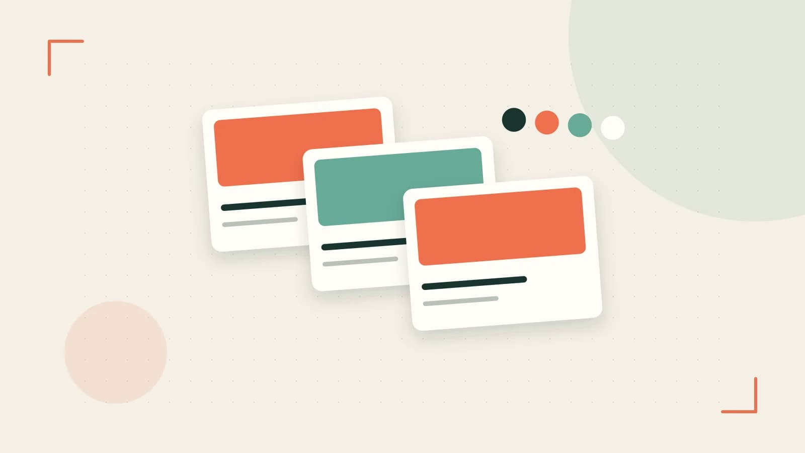 Editorial illustration of responsive browser layouts, overlapping design components and a color system