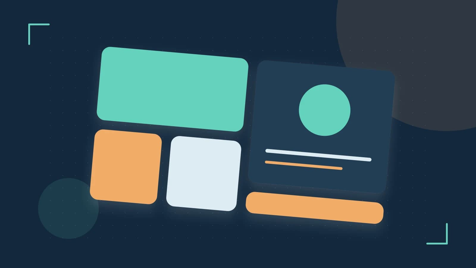 Editorial illustration of responsive browser layouts, overlapping design components and a color system