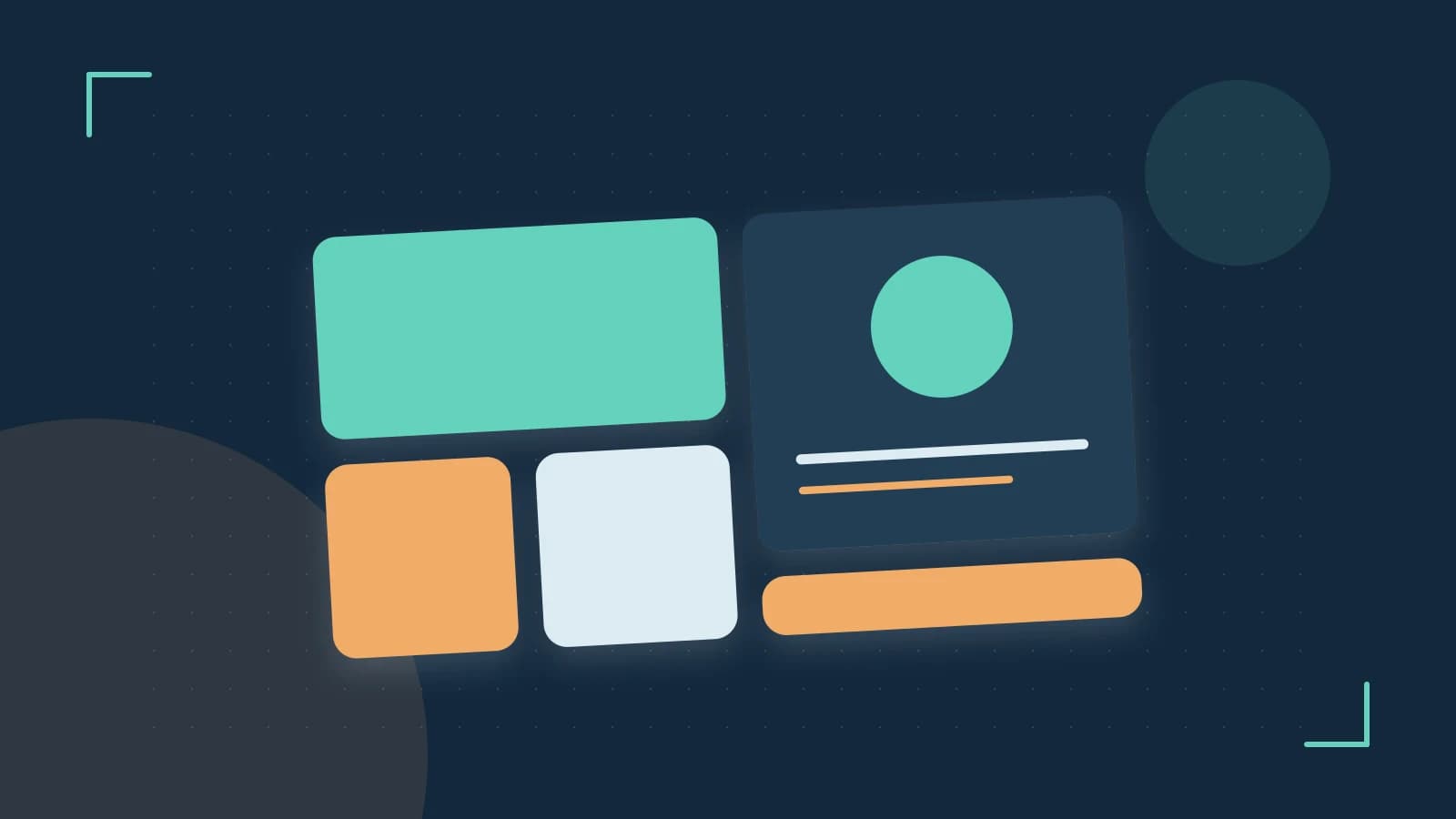 Editorial illustration of responsive browser layouts, overlapping design components and a color system