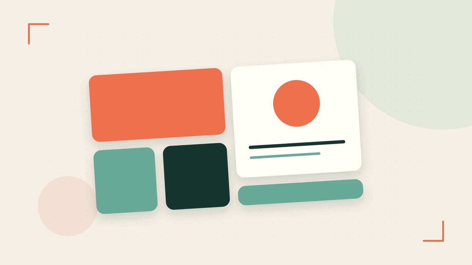 Editorial illustration of responsive browser layouts, overlapping design components and a color system