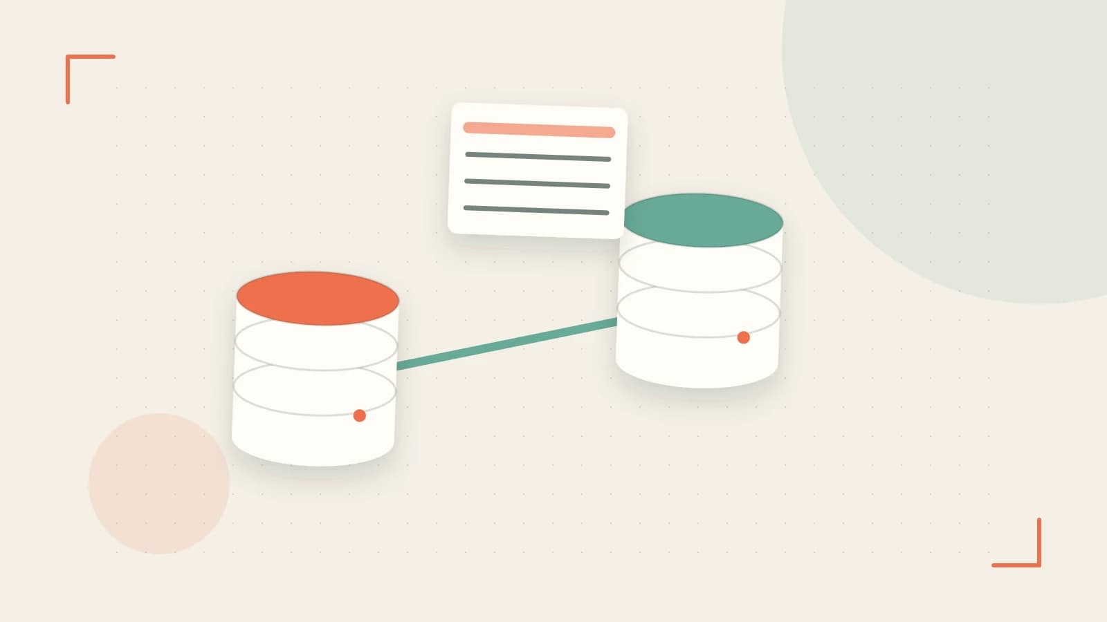 Editorial illustration of structured records, database cylinders and relationships between tables