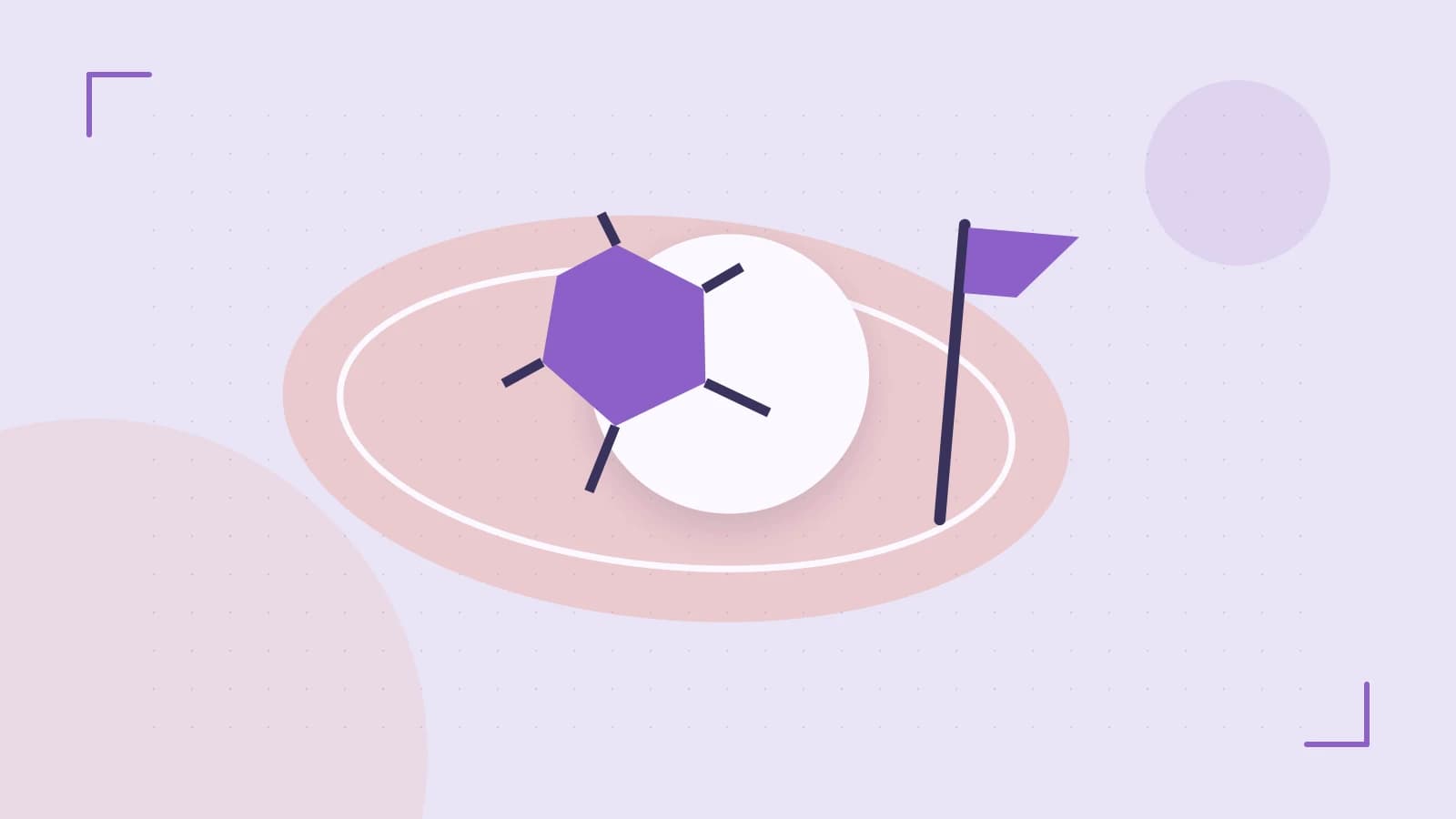 Editorial illustration of a stylized sports ball, stadium geometry and dynamic arcs