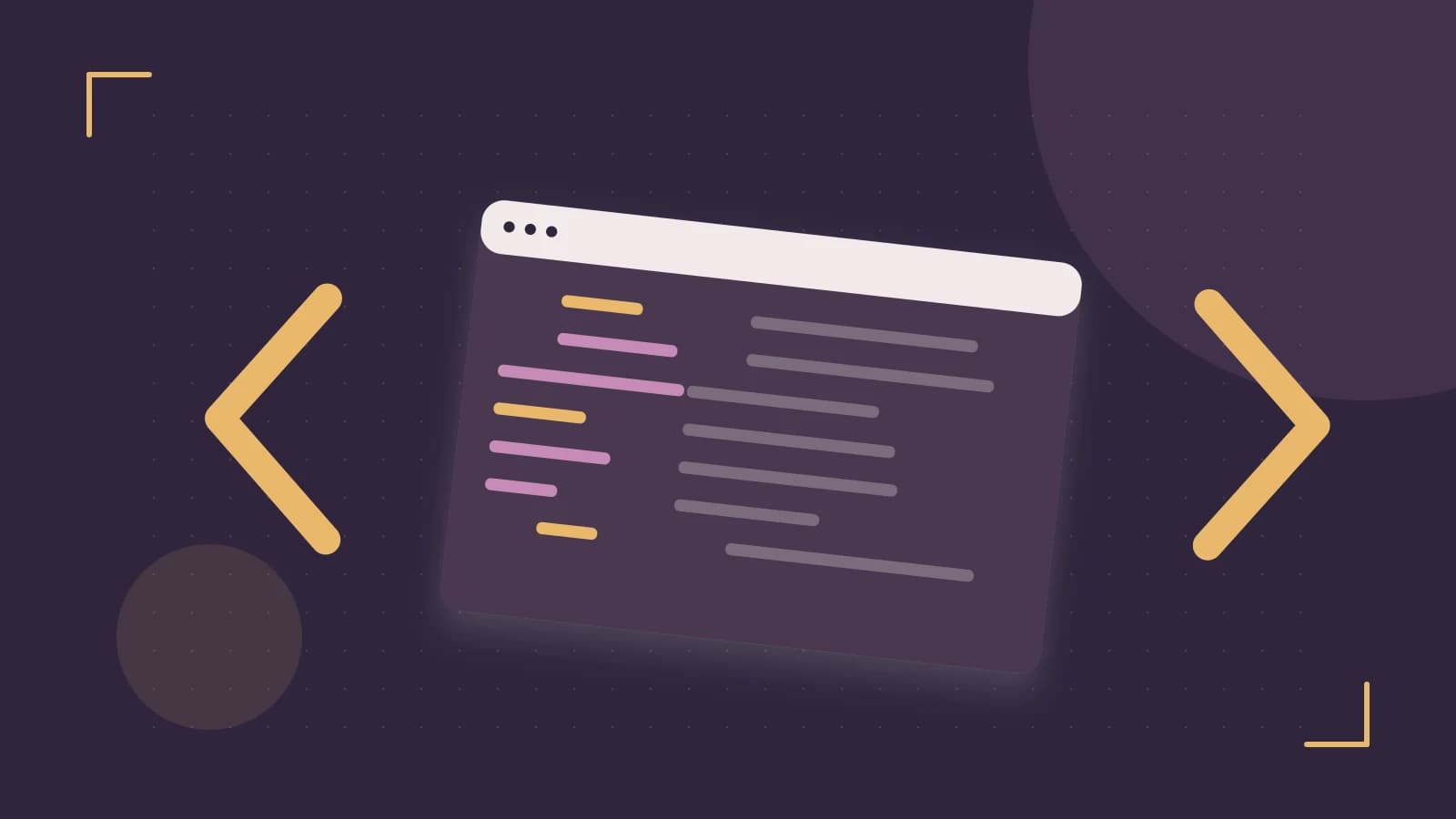 Editorial illustration of an abstract code editor, syntax blocks and oversized programming brackets