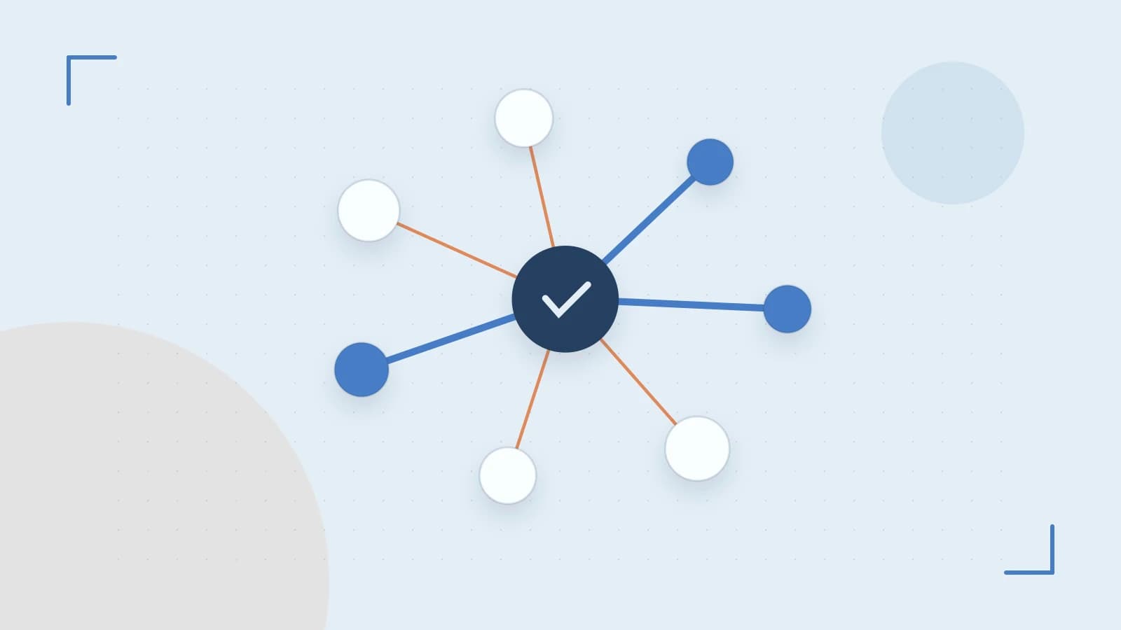Editorial illustration of an algorithmic node graph with branching paths and a highlighted result