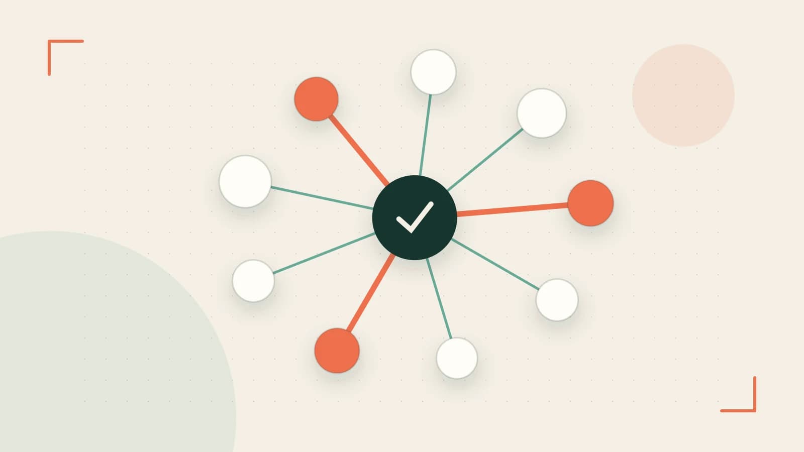 Editorial illustration of an algorithmic node graph with branching paths and a highlighted result