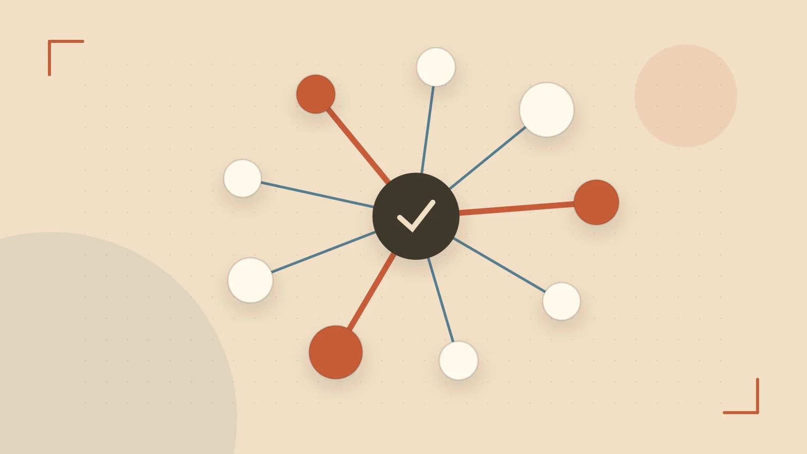 Editorial illustration of an algorithmic node graph with branching paths and a highlighted result