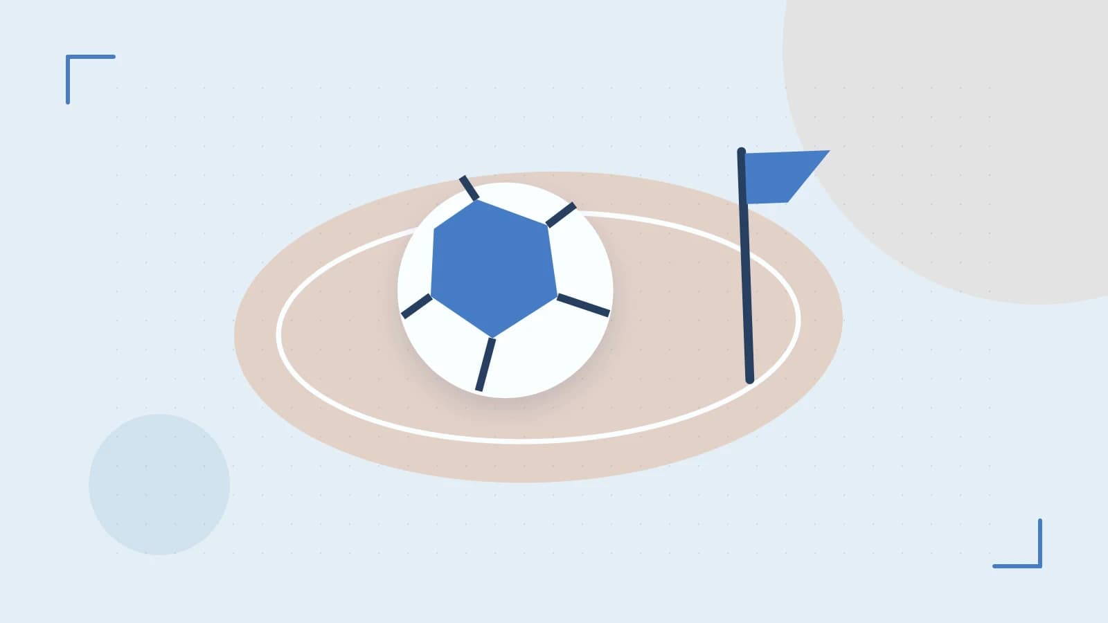 Editorial illustration of a stylized sports ball, stadium geometry and dynamic arcs
