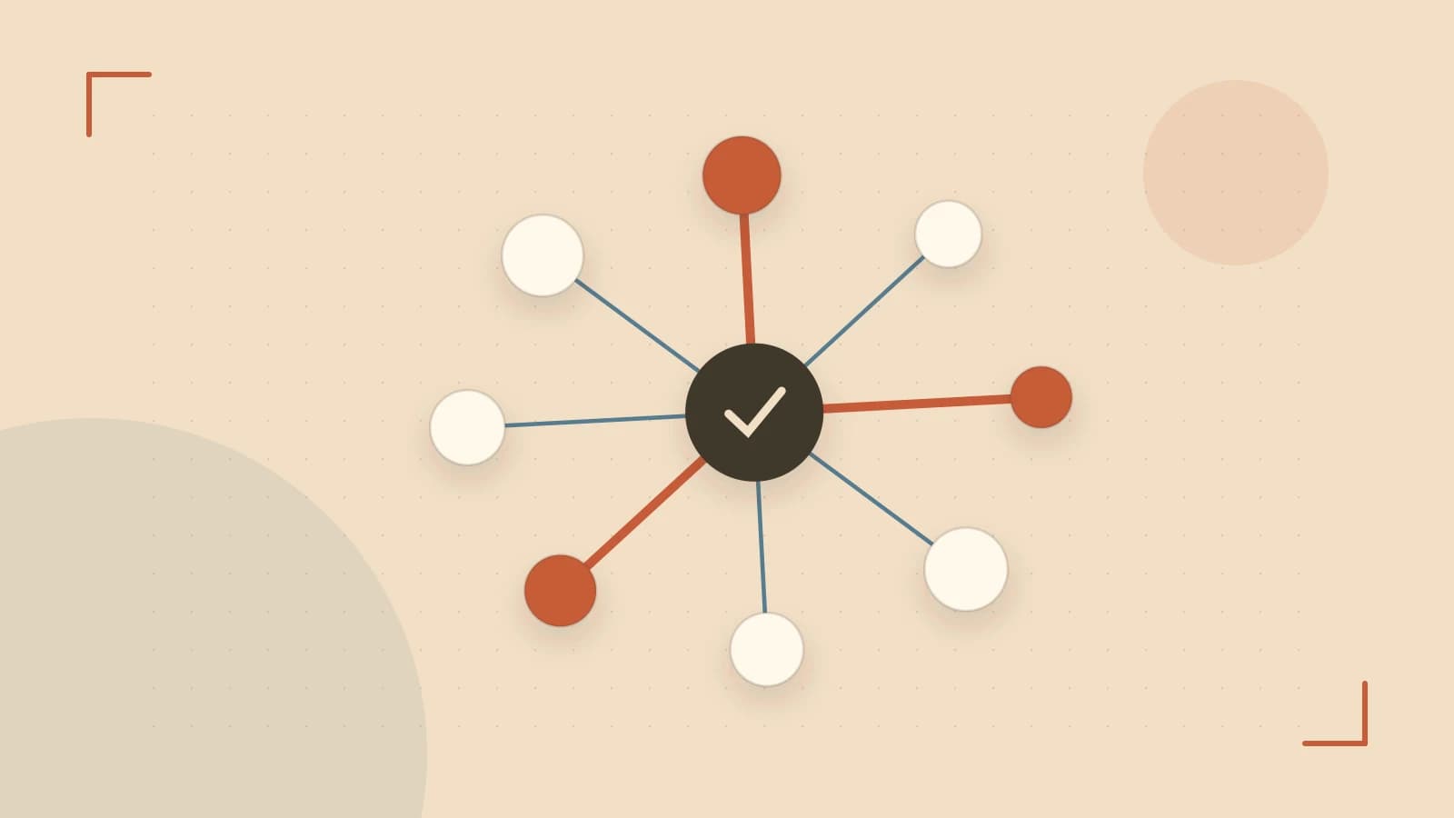 Editorial illustration of an algorithmic node graph with branching paths and a highlighted result