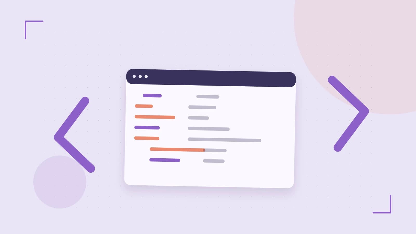 Editorial illustration of an abstract code editor, syntax blocks and oversized programming brackets
