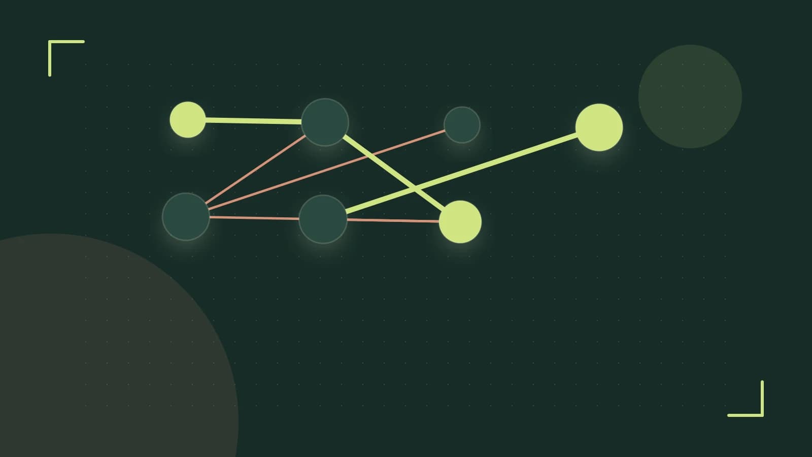 Editorial illustration of an algorithmic node graph with branching paths and a highlighted result