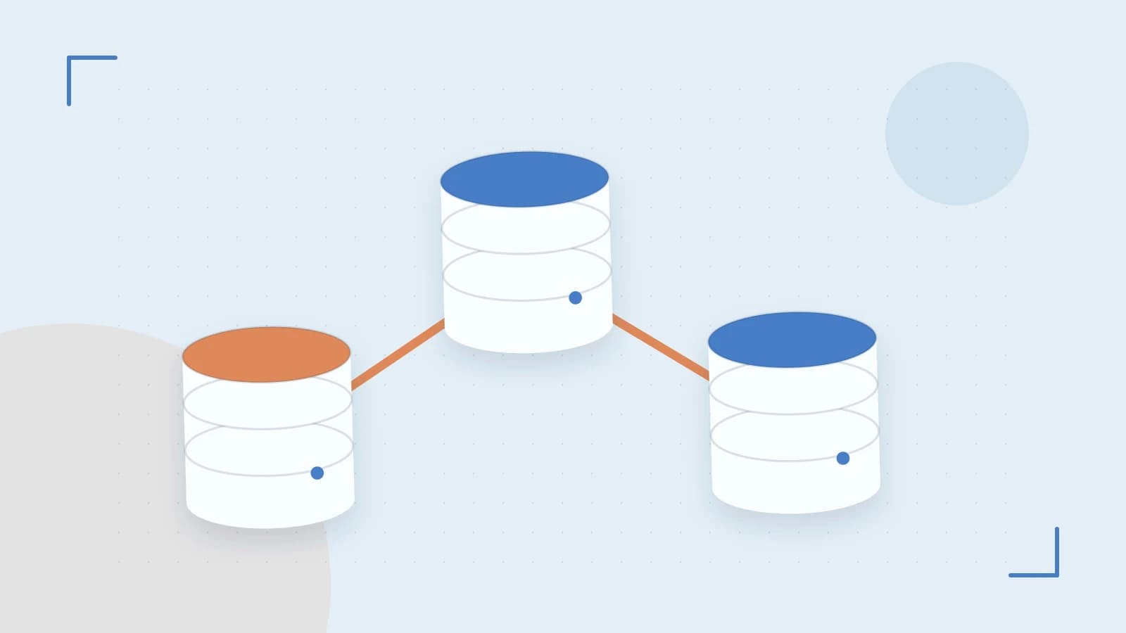 Editorial illustration of structured records, database cylinders and relationships between tables