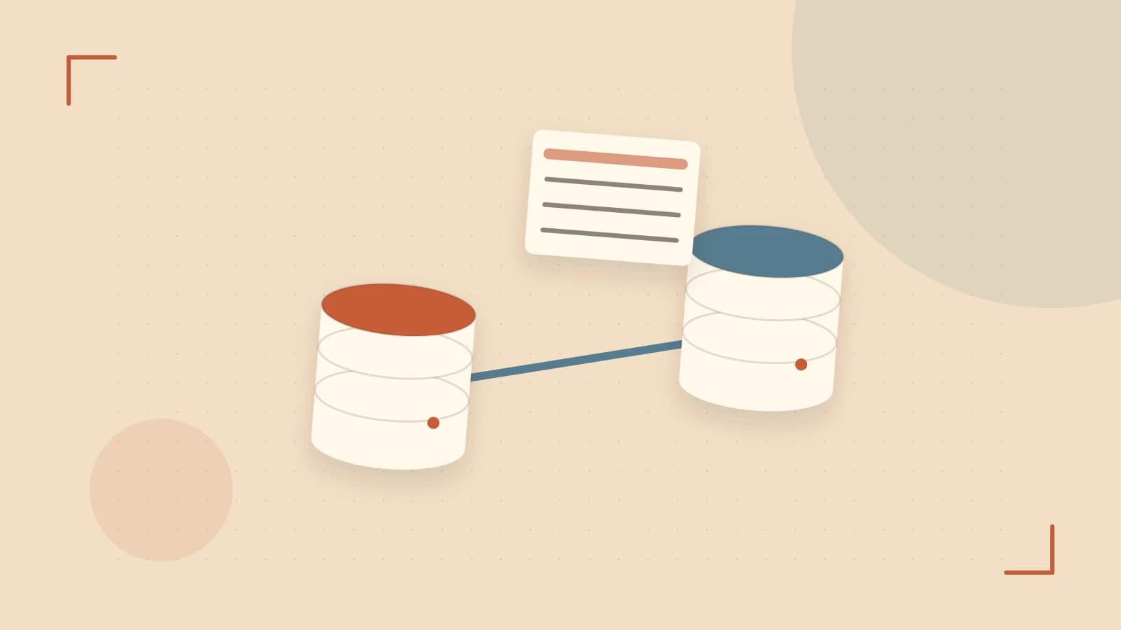 Editorial illustration of structured records, database cylinders and relationships between tables