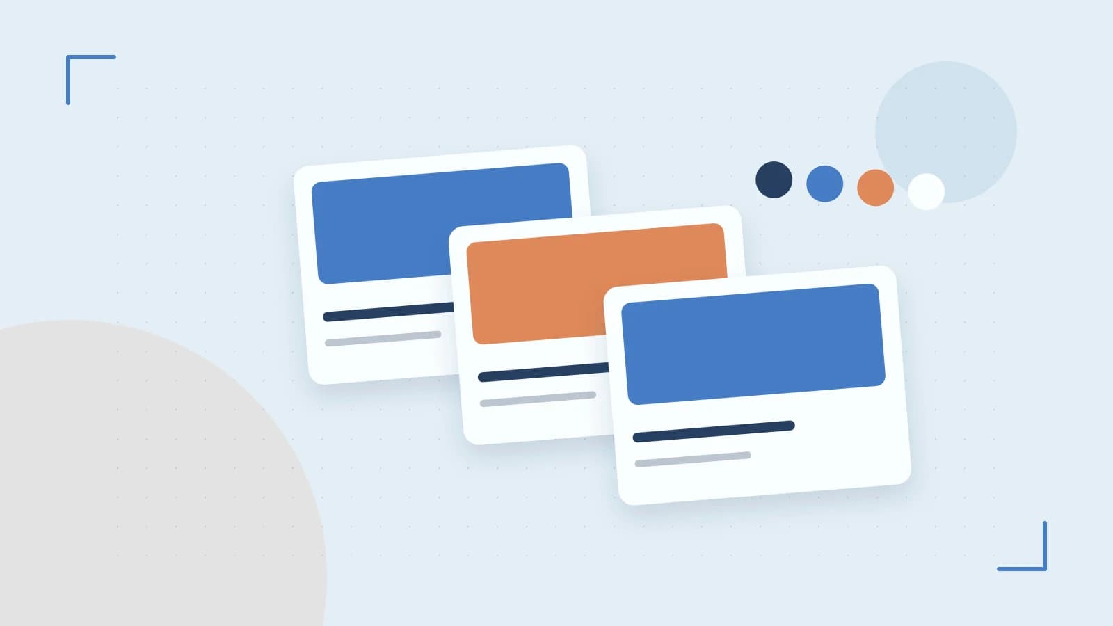 Editorial illustration of responsive browser layouts, overlapping design components and a color system
