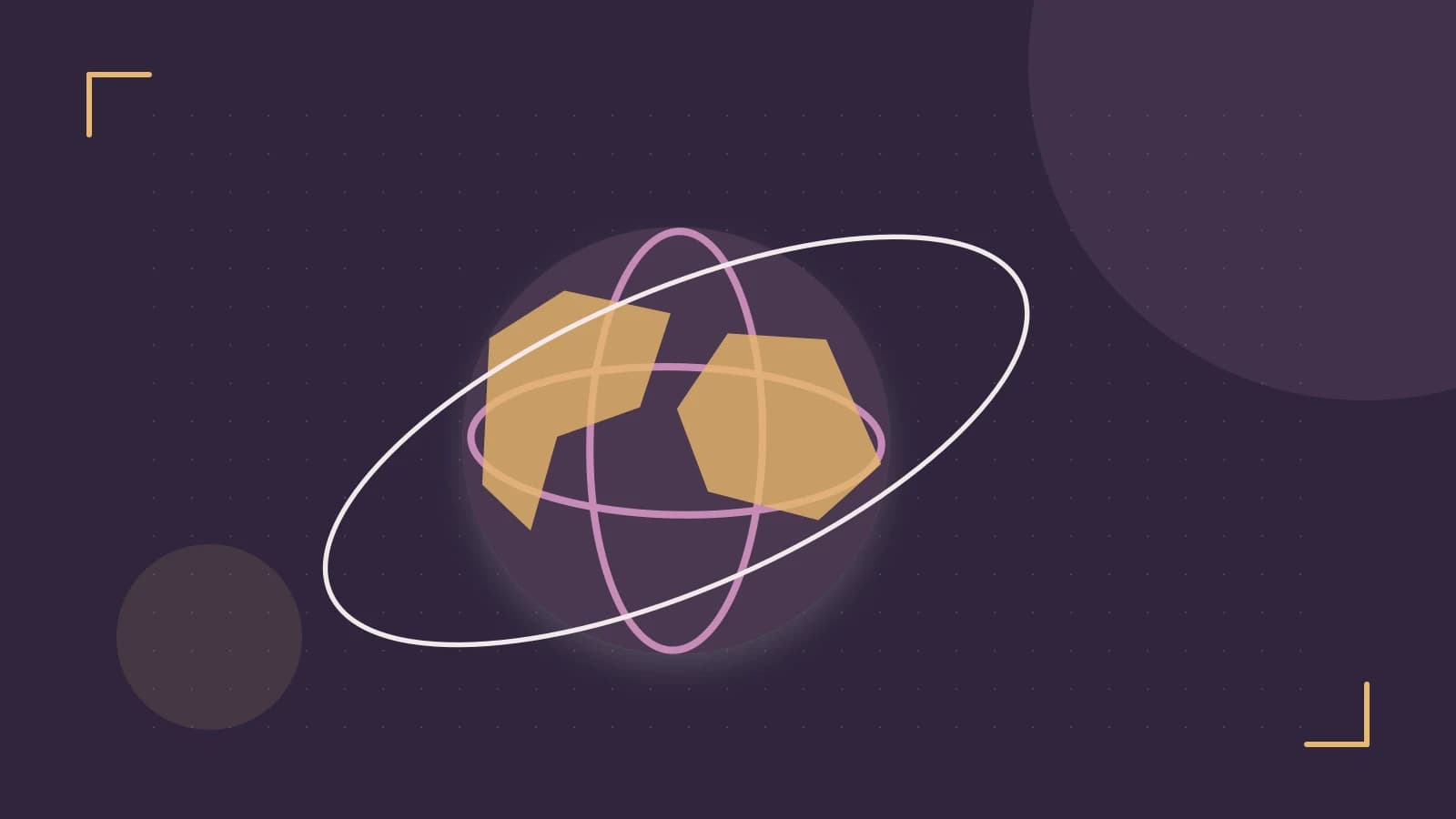 Editorial illustration of an editorial globe with meridians and layered geographic shapes