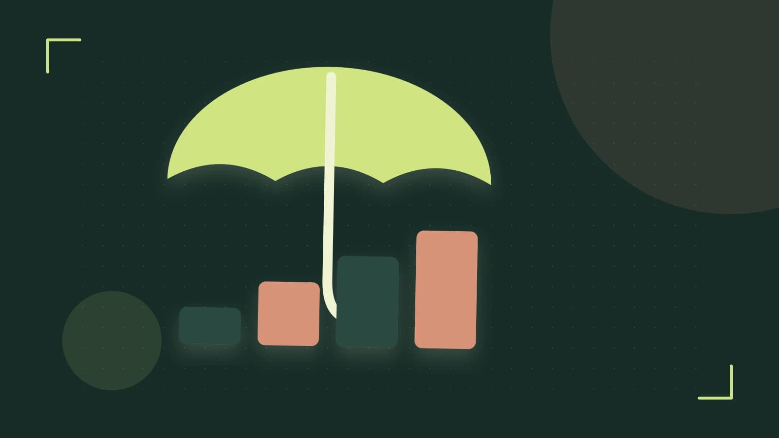 Editorial illustration of abstract coins, a payment card and a geometric financial chart without data labels