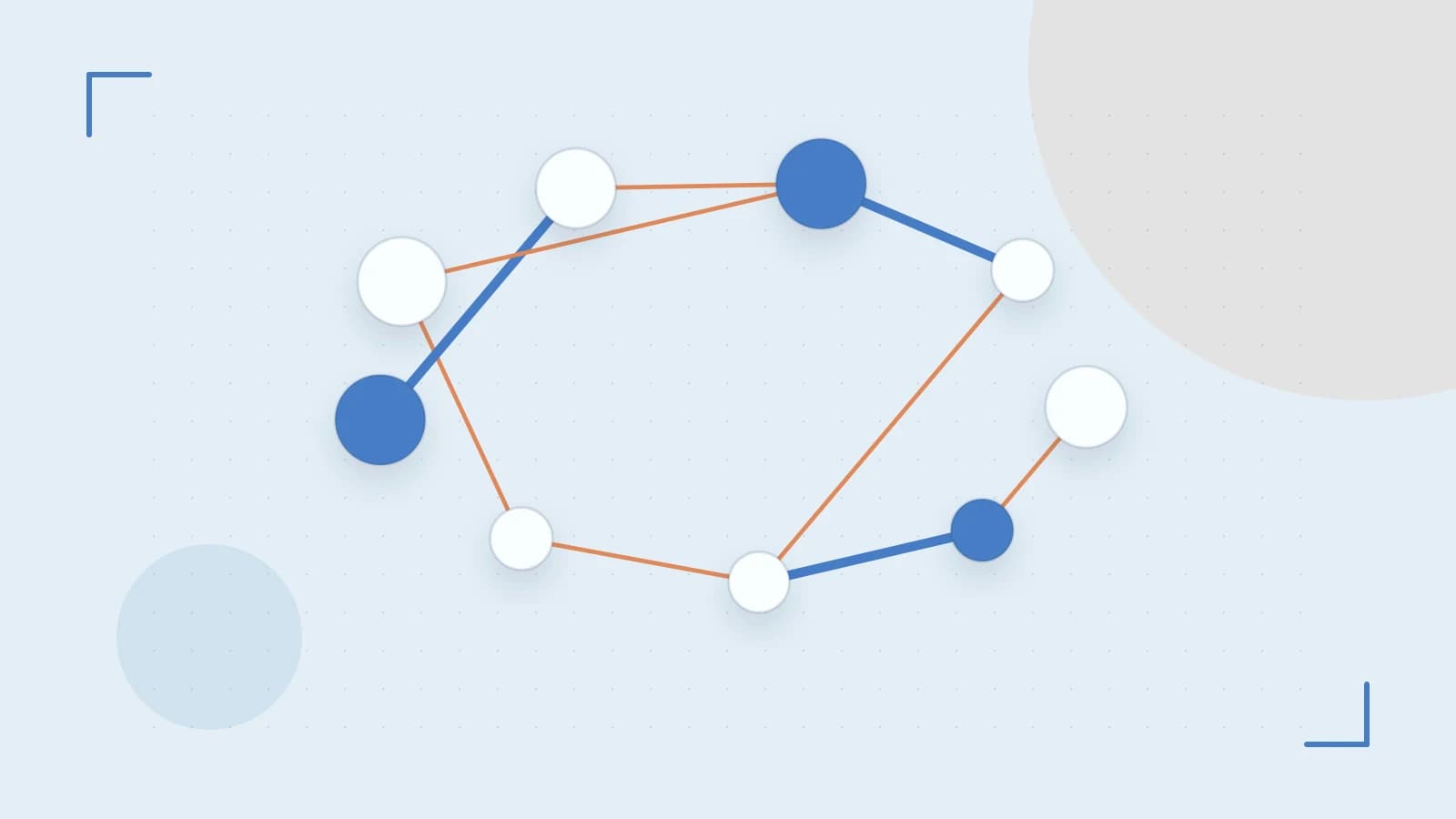 Editorial illustration of an algorithmic node graph with branching paths and a highlighted result