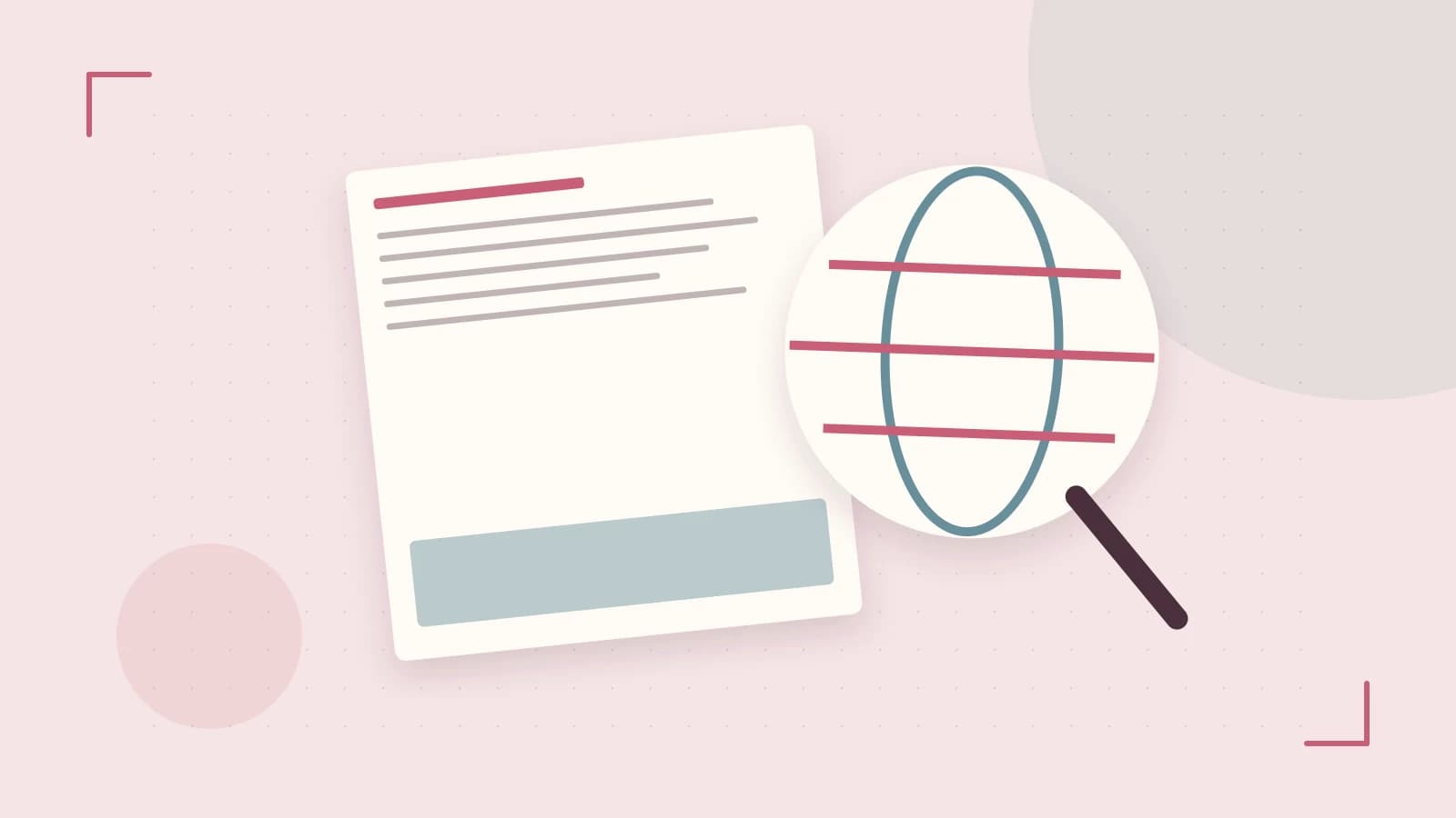 Editorial illustration of an editorial globe with meridians and layered geographic shapes