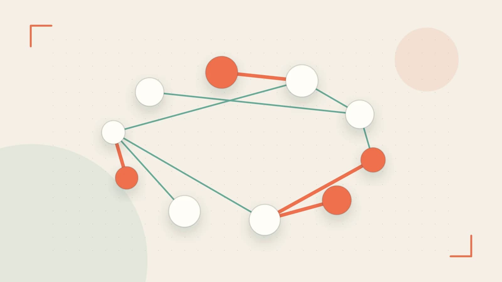 Editorial illustration of an algorithmic node graph with branching paths and a highlighted result