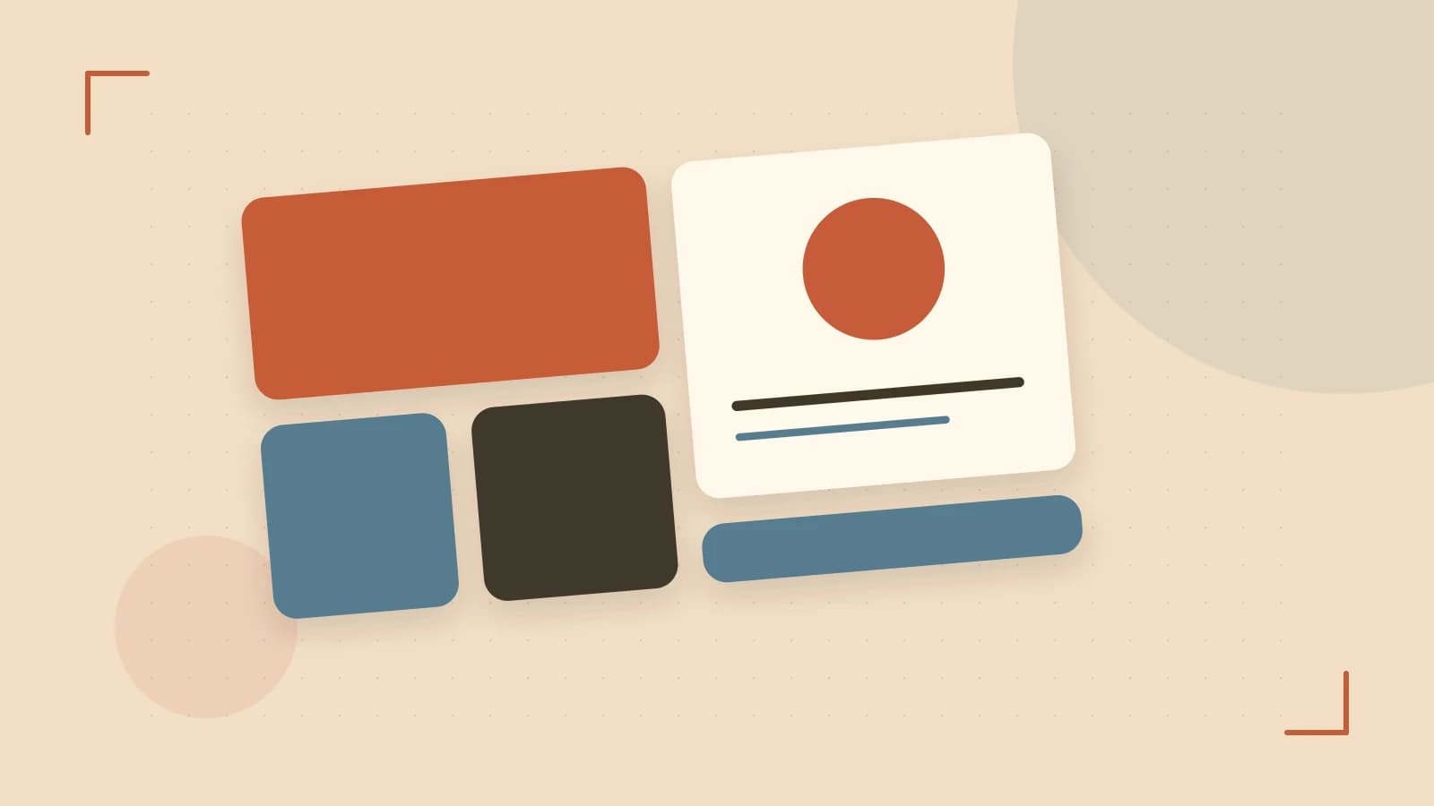 Editorial illustration of responsive browser layouts, overlapping design components and a color system