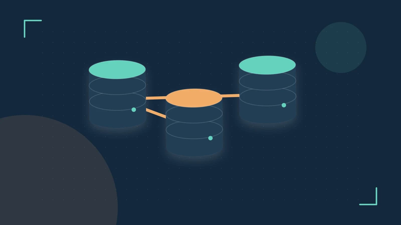 Editorial illustration of structured records, database cylinders and relationships between tables