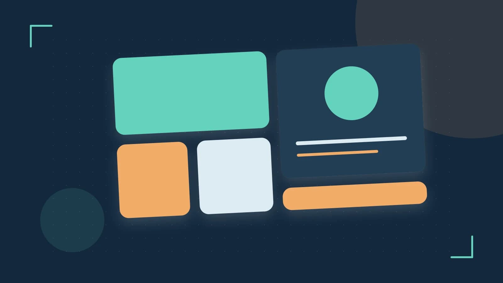 Editorial illustration of responsive browser layouts, overlapping design components and a color system
