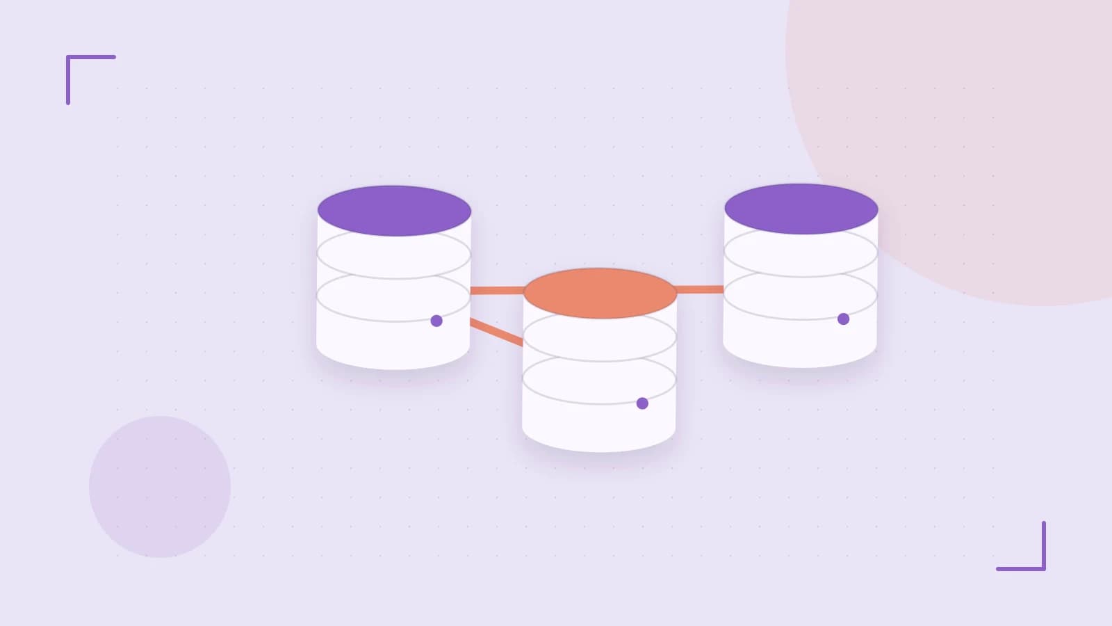 Editorial illustration of structured records, database cylinders and relationships between tables