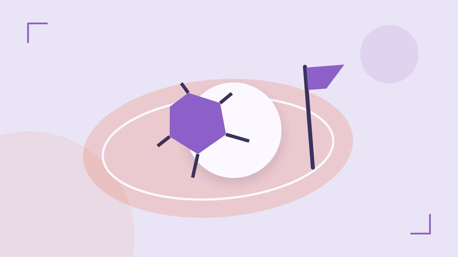 Editorial illustration of a stylized sports ball, stadium geometry and dynamic arcs