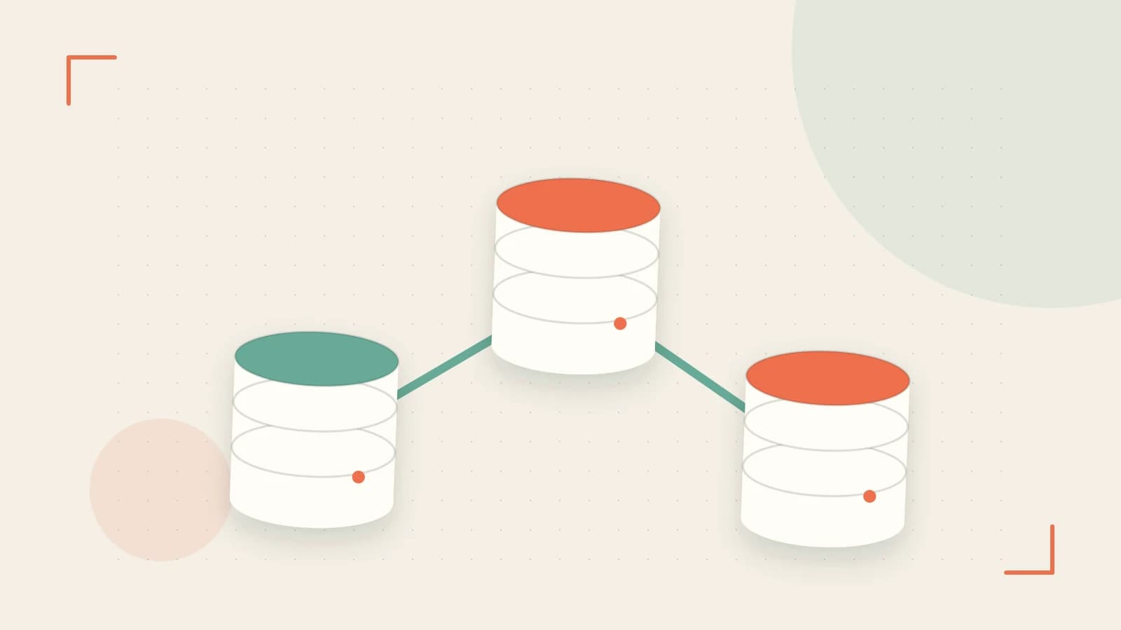 Editorial illustration of structured records, database cylinders and relationships between tables