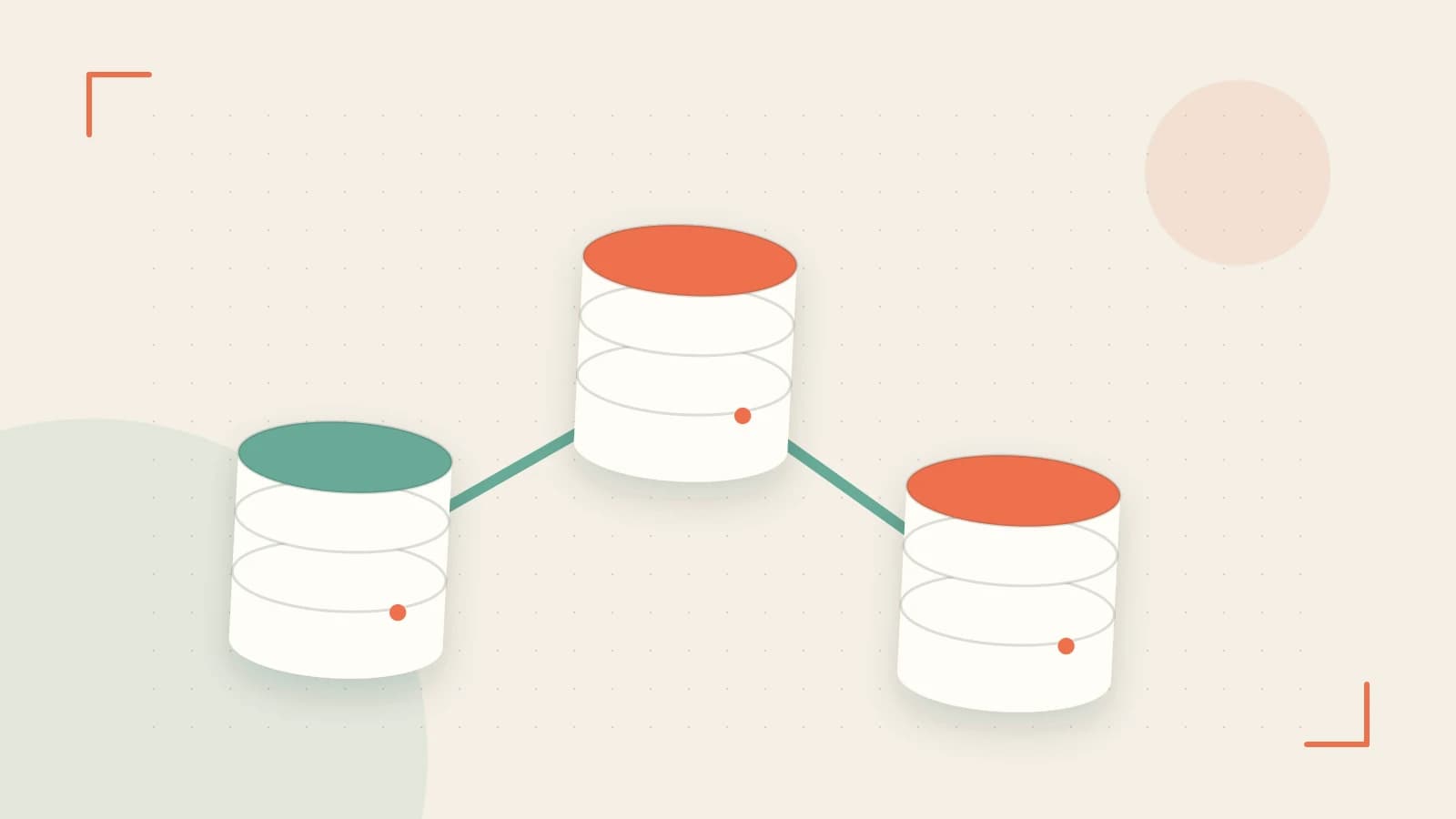 Editorial illustration of structured records, database cylinders and relationships between tables