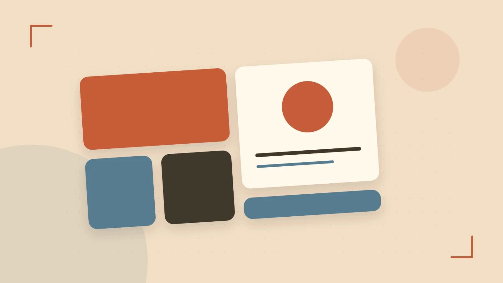 Editorial illustration of responsive browser layouts, overlapping design components and a color system