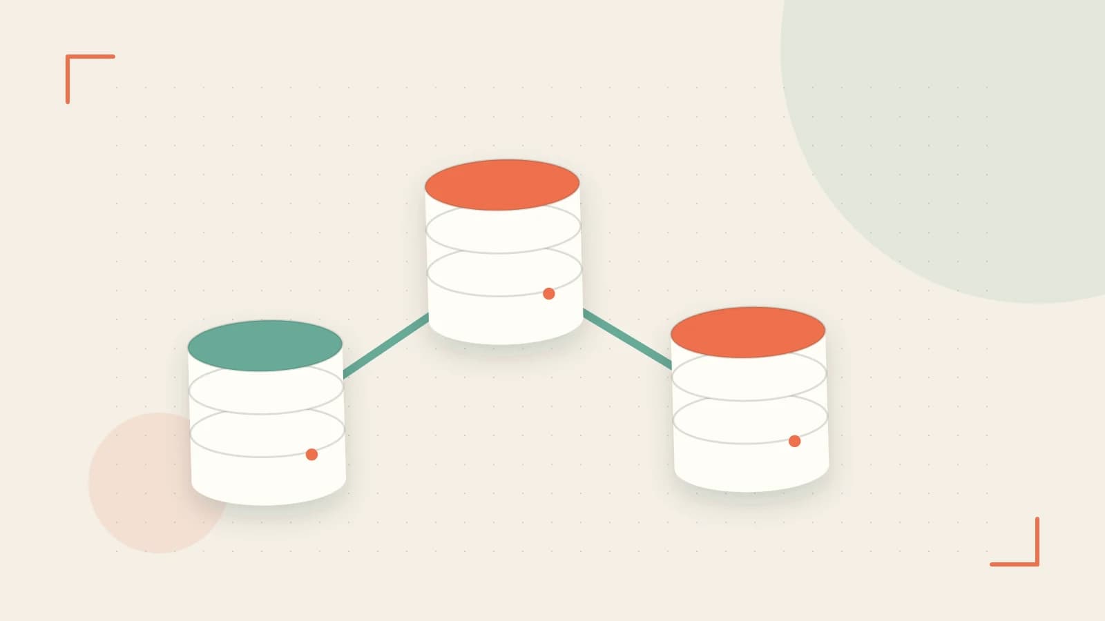 Editorial illustration of structured records, database cylinders and relationships between tables