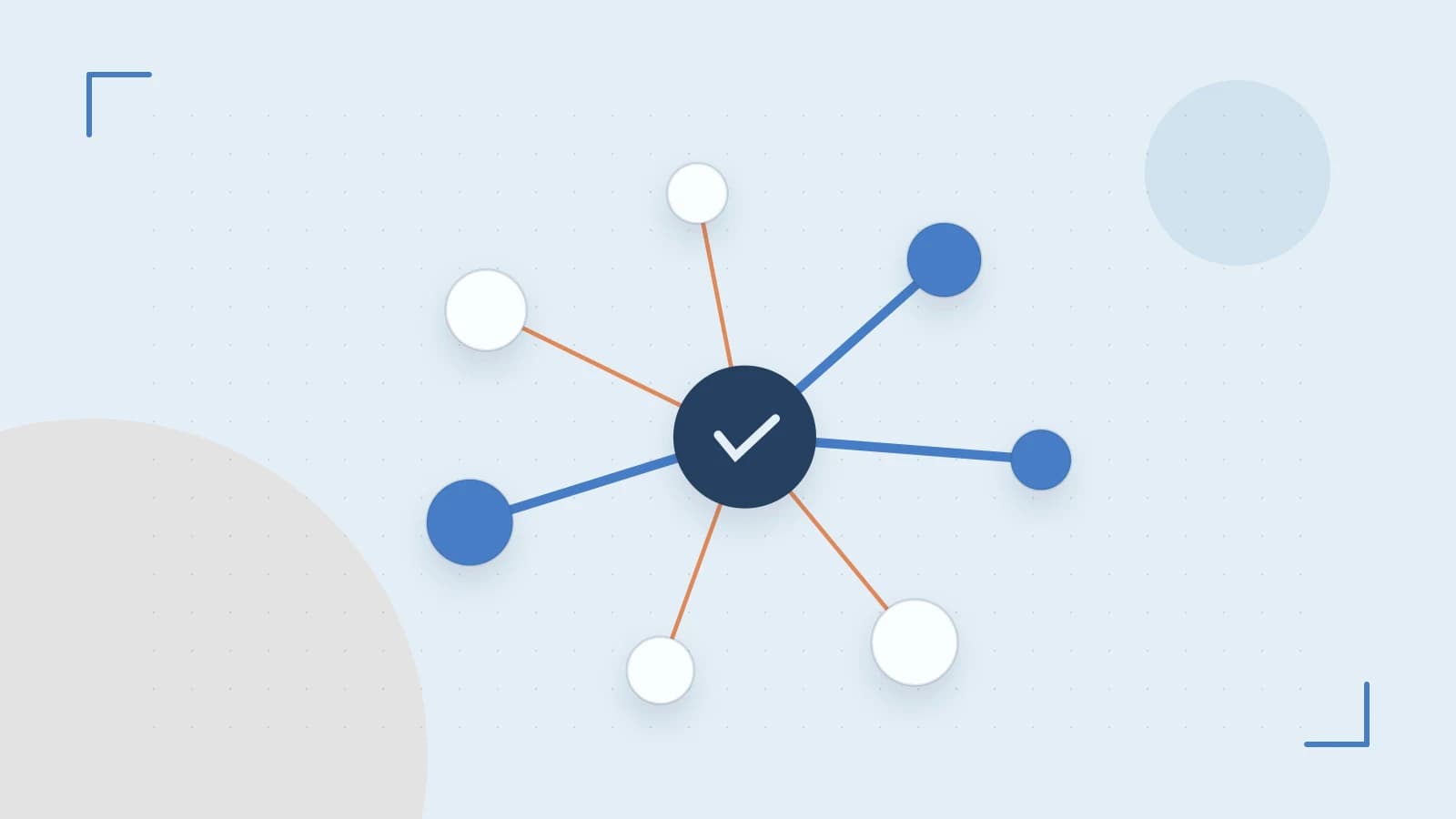 Editorial illustration of an algorithmic node graph with branching paths and a highlighted result
