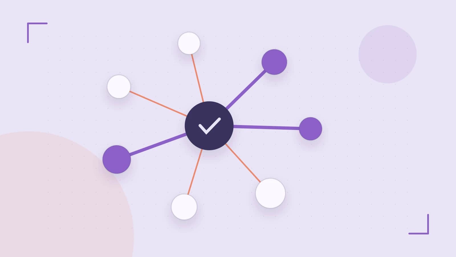 Editorial illustration of an algorithmic node graph with branching paths and a highlighted result
