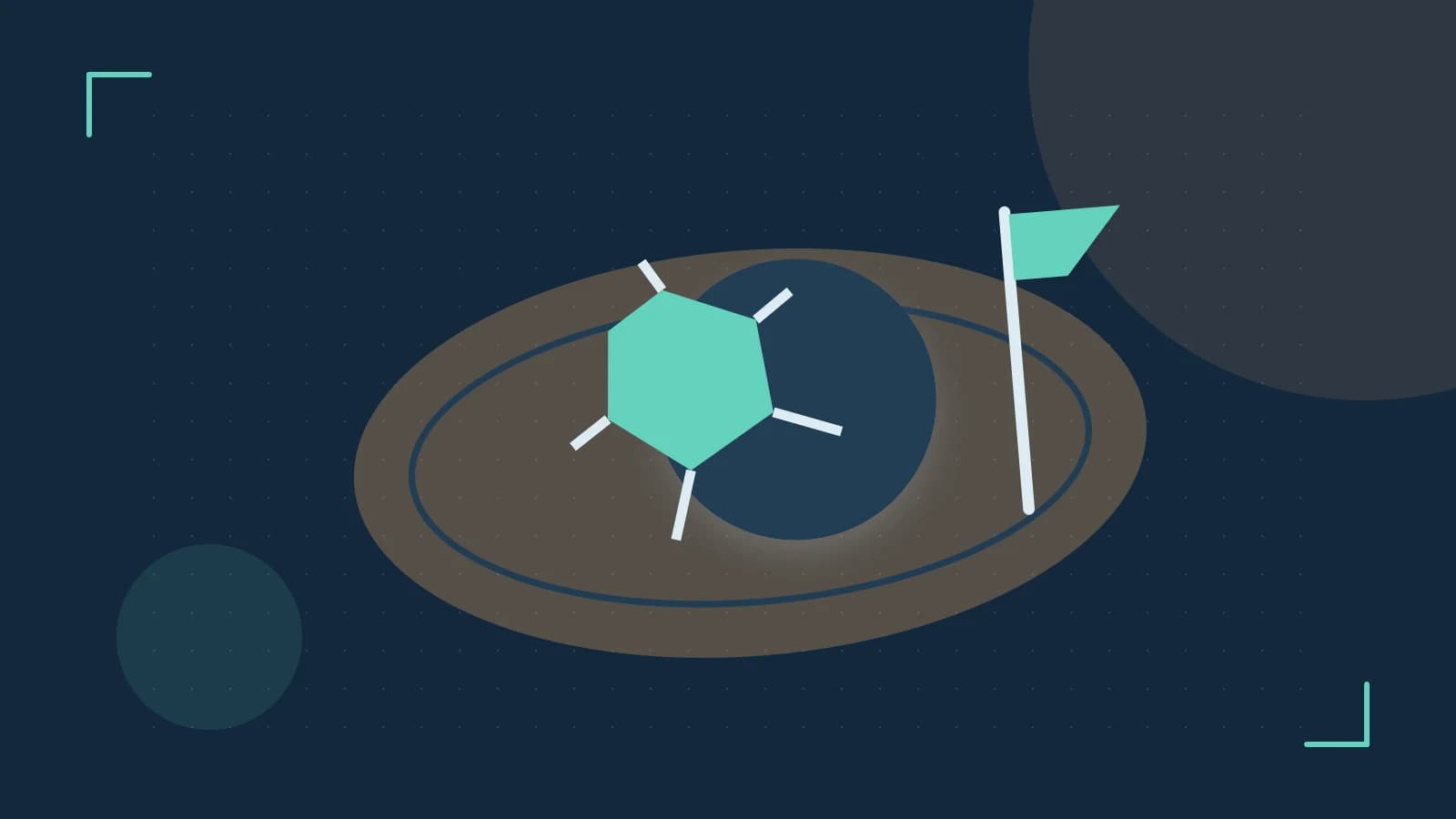Editorial illustration of a stylized sports ball, stadium geometry and dynamic arcs