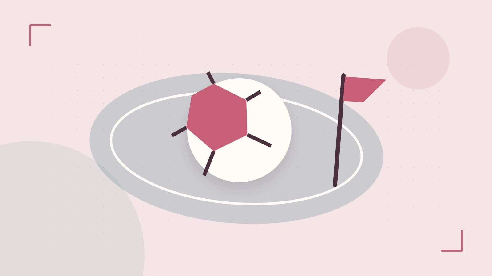Editorial illustration of a stylized sports ball, stadium geometry and dynamic arcs
