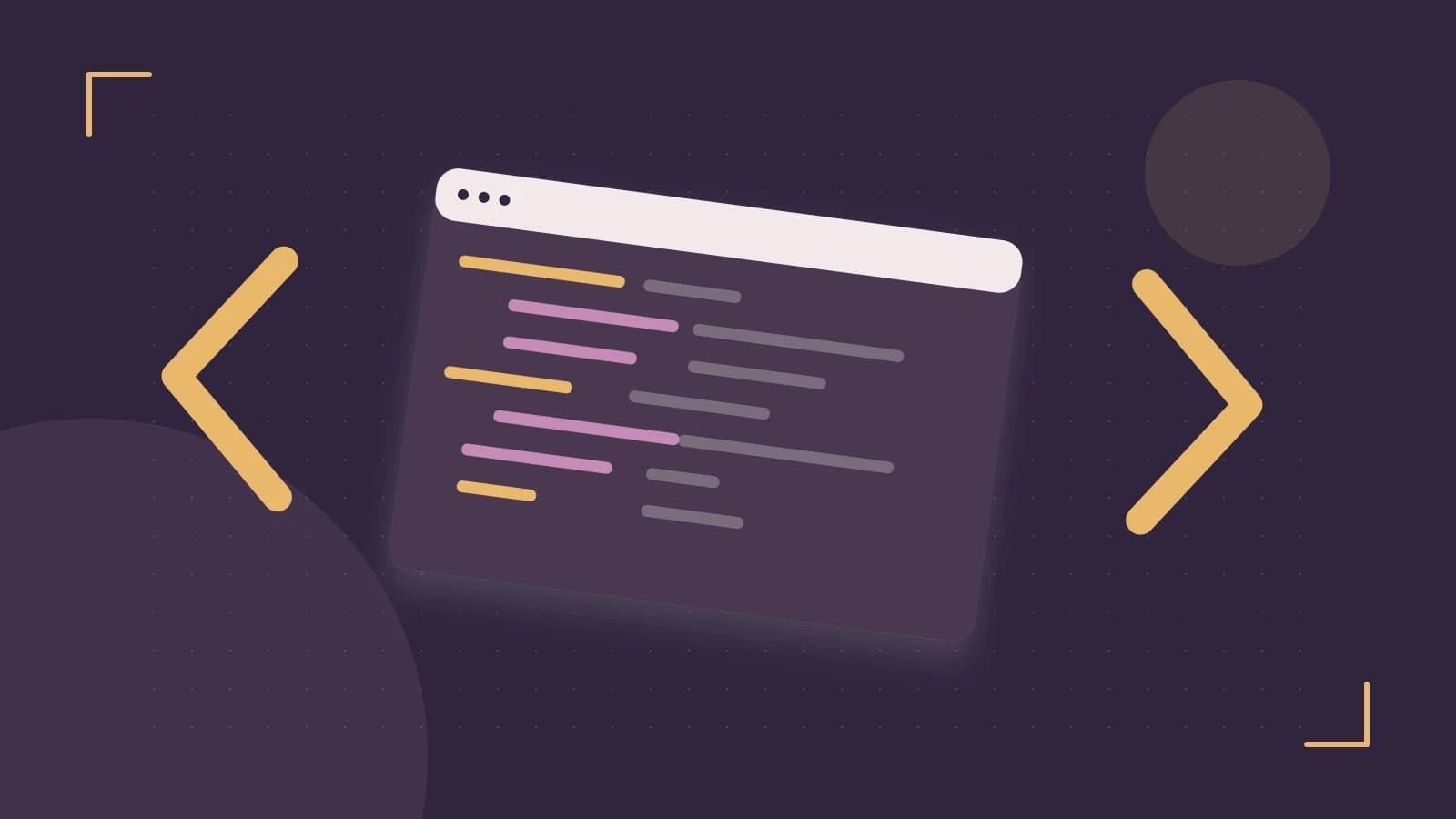 Editorial illustration of an abstract code editor, syntax blocks and oversized programming brackets