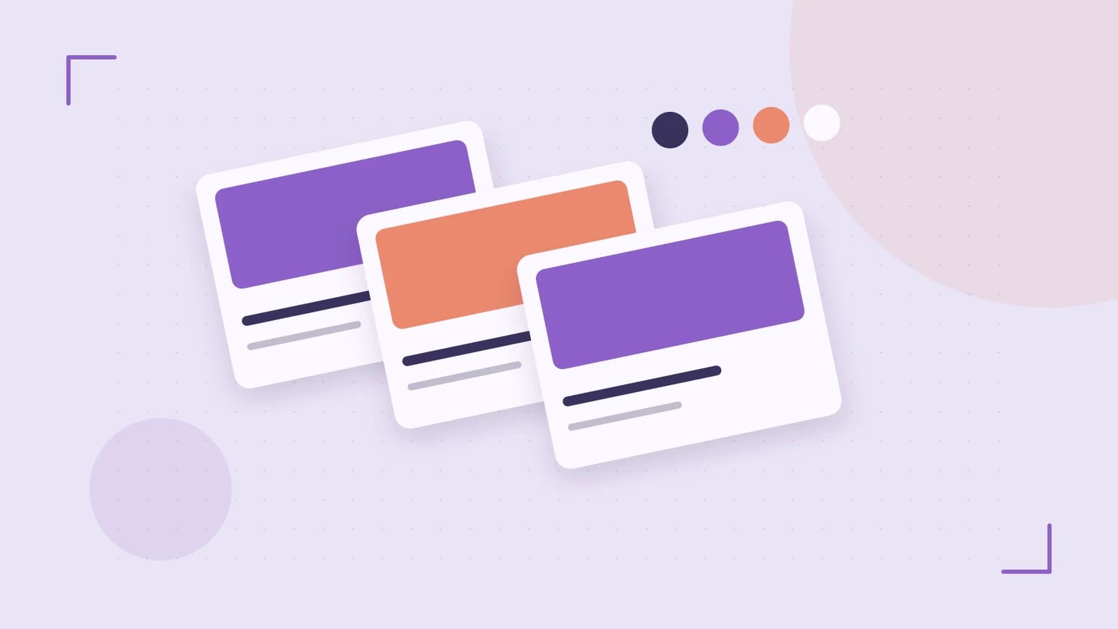 Editorial illustration of responsive browser layouts, overlapping design components and a color system