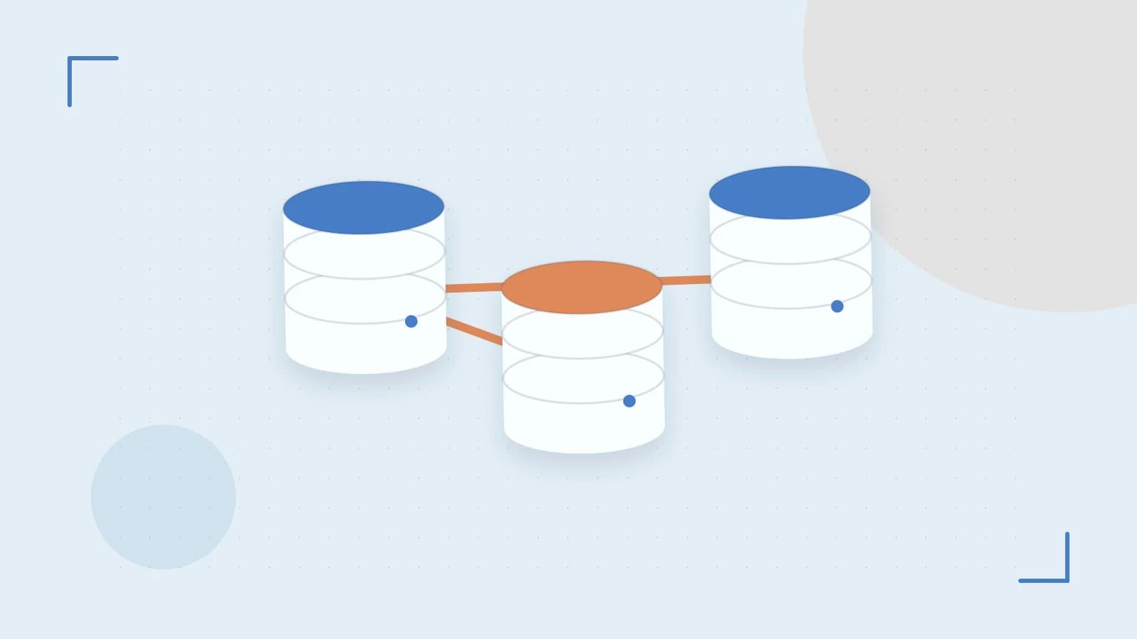 Editorial illustration of structured records, database cylinders and relationships between tables