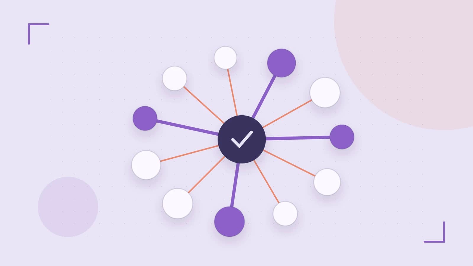 Editorial illustration of an algorithmic node graph with branching paths and a highlighted result