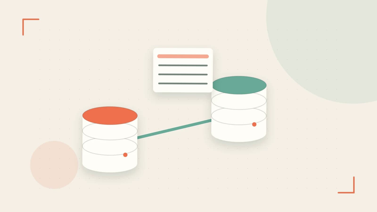 Editorial illustration of structured records, database cylinders and relationships between tables