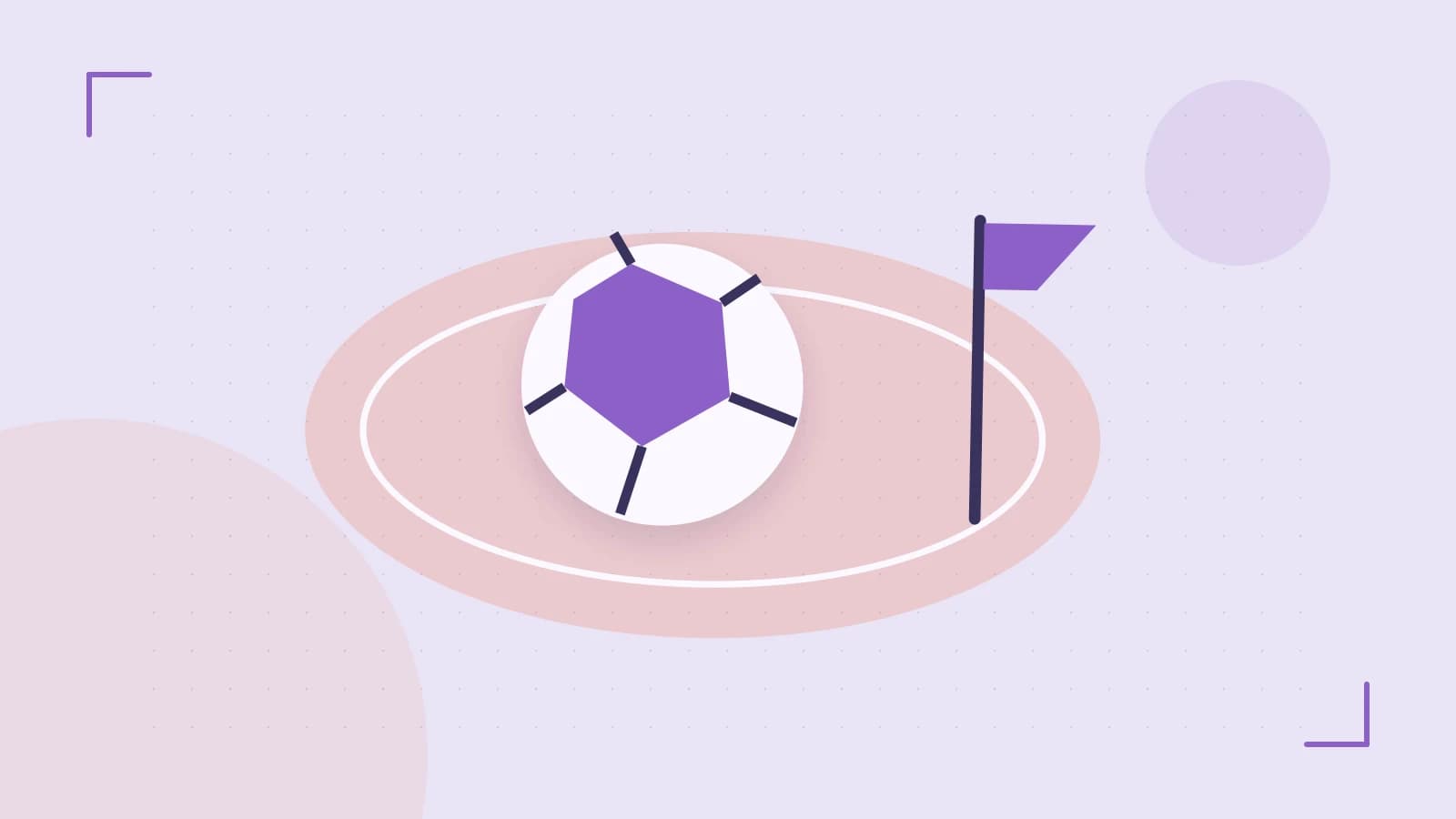 Editorial illustration of a stylized sports ball, stadium geometry and dynamic arcs