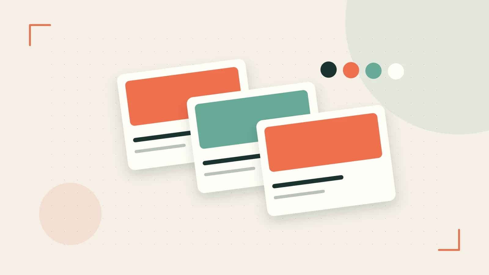 Editorial illustration of responsive browser layouts, overlapping design components and a color system