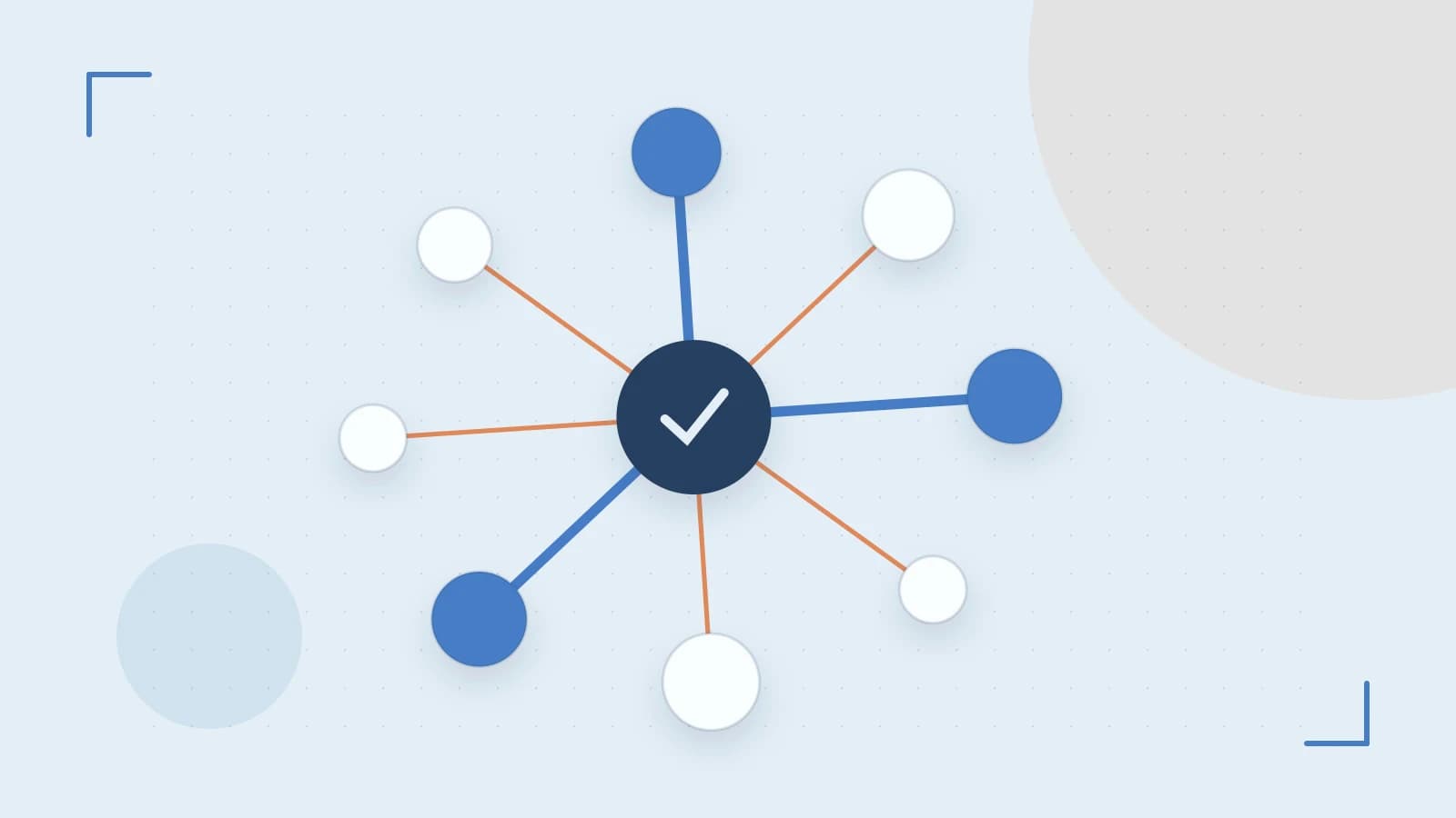 Editorial illustration of an algorithmic node graph with branching paths and a highlighted result