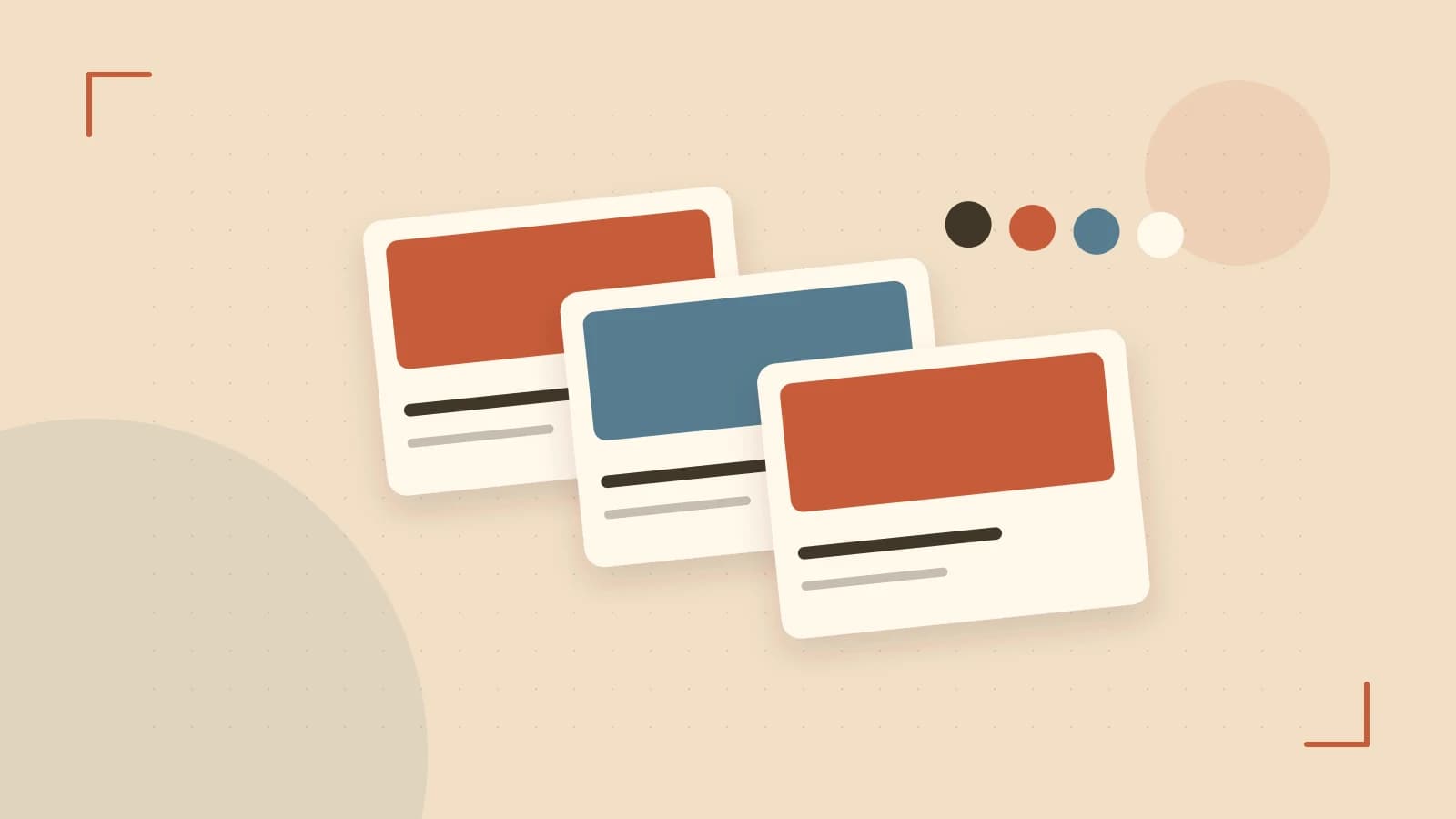 Editorial illustration of responsive browser layouts, overlapping design components and a color system