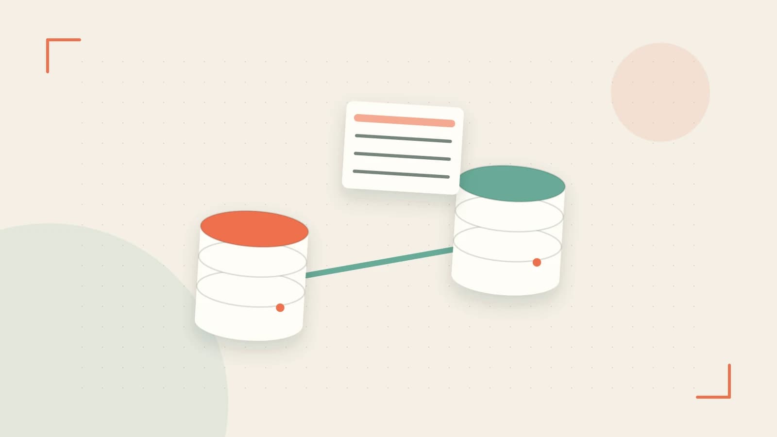 Editorial illustration of structured records, database cylinders and relationships between tables