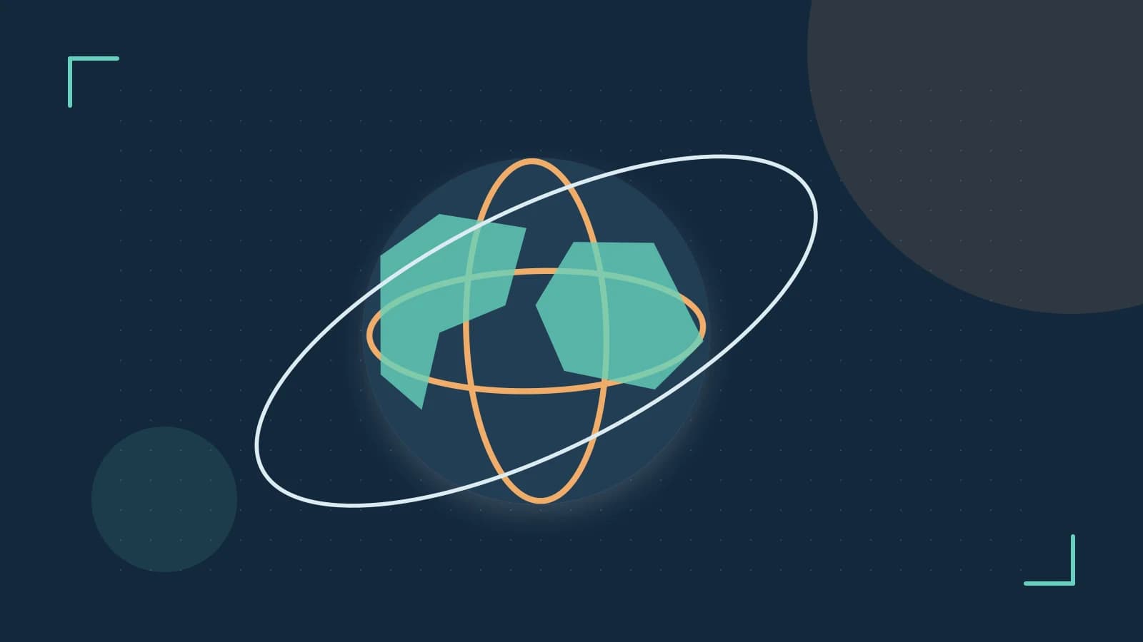 Editorial illustration of an editorial globe with meridians and layered geographic shapes